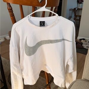 Nike Women's Cream Sweater with Silver Logo